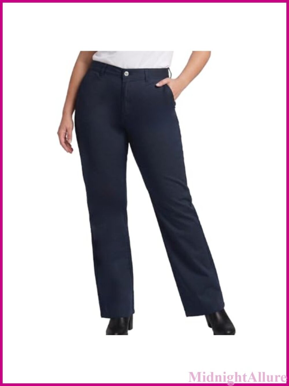 Plus Size Mid Rise Slim Fit Bootcut Work Pants Stretch Twill